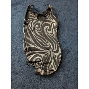GK Elite Sportswear Dance Bodysuit Black Silver Striped Adult Small